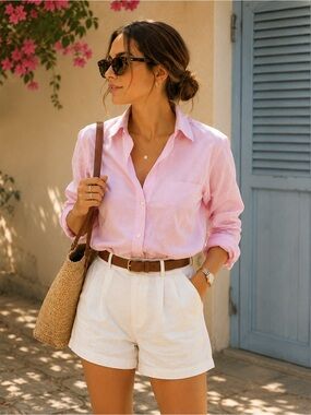 Lauren Ralph Lauren Light Pink Non-Iron Button Down Shirt Summer Chic Size 10